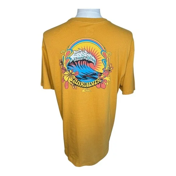 Quiksilver‎ Graphic T-Shirt Wave Logo Regular Fit Tee Mustard Yellow Large - Picture 3 of 5